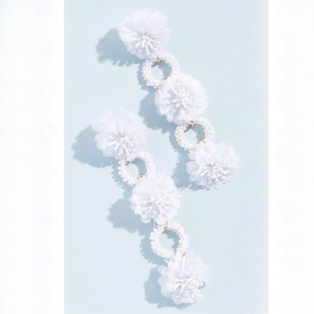 BaubleBar White Three Flower Drop Earrings